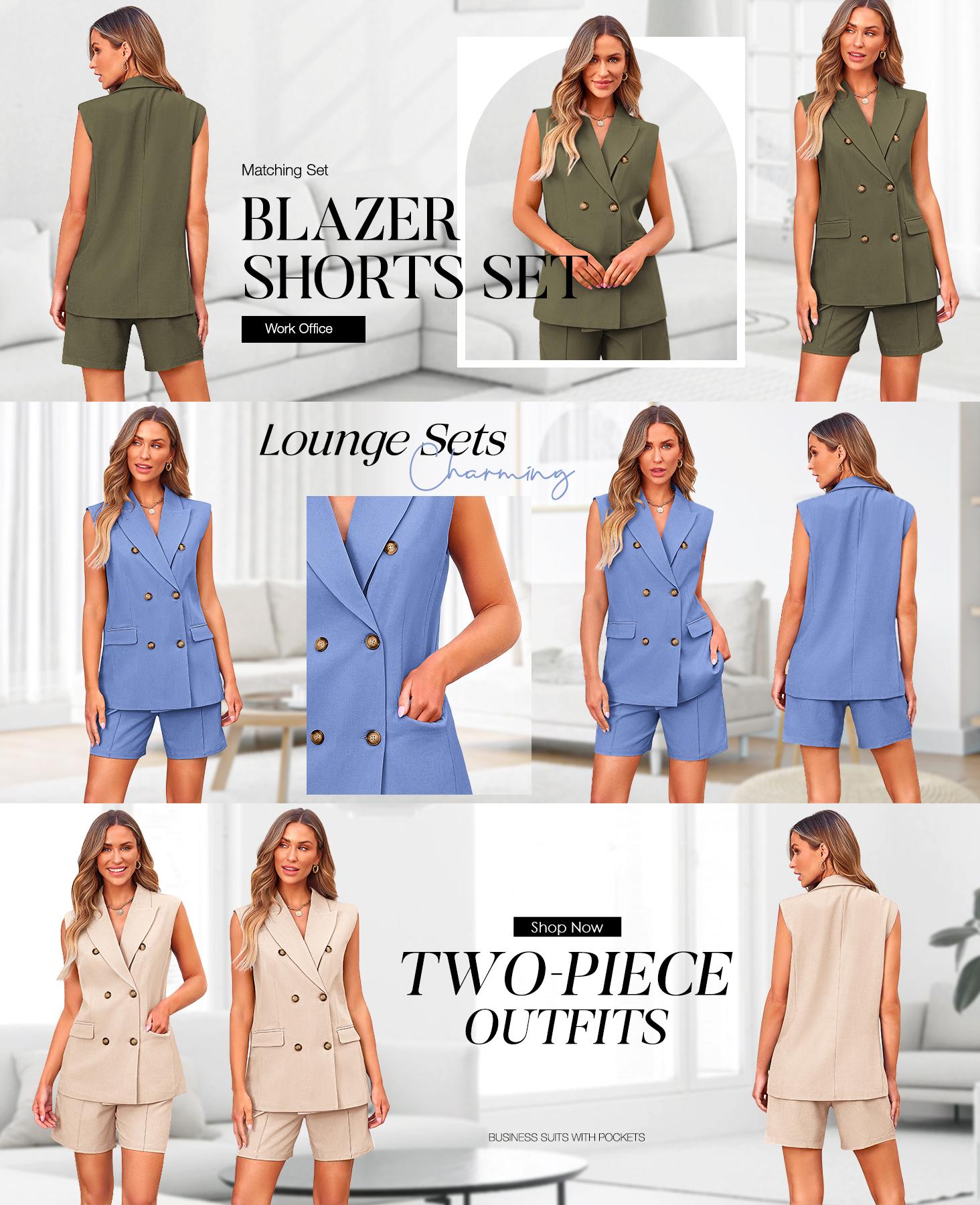 BTFBM Womens Blazer Vest Shorts Sets Lapel Neck Casual Sleeveless Button Down Office Summer 2-Piece Lounge Matching Sets #Outdoorfun