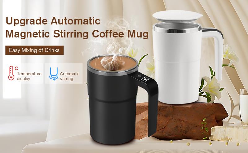 Electric Self-stirring Coffee Mug Magnetic Stirring Cup Rechargeable Automatic Mixing Cup w/LCD Thermometer for Milk/Cocoa at Office/Kitchen/Travel