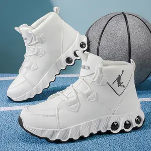 2026 Spring/Summer New Men's Sports and Leisure Shoes High Top White Board Shoes Leather Basketball Shoes Wear resistant and Anti slip Outdoor Shoes