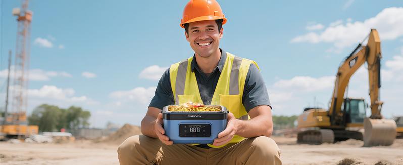 Yofidra Stylish Cordless Portable Electric Heated Lunch Box 1.5L-6 Cups Self-Heating with 10000mAh Battery Timer & Temp Control Food Warmer for Adults Office Outdoor Black Tableware Meal Prep Containers Stainless Steel Bento Square