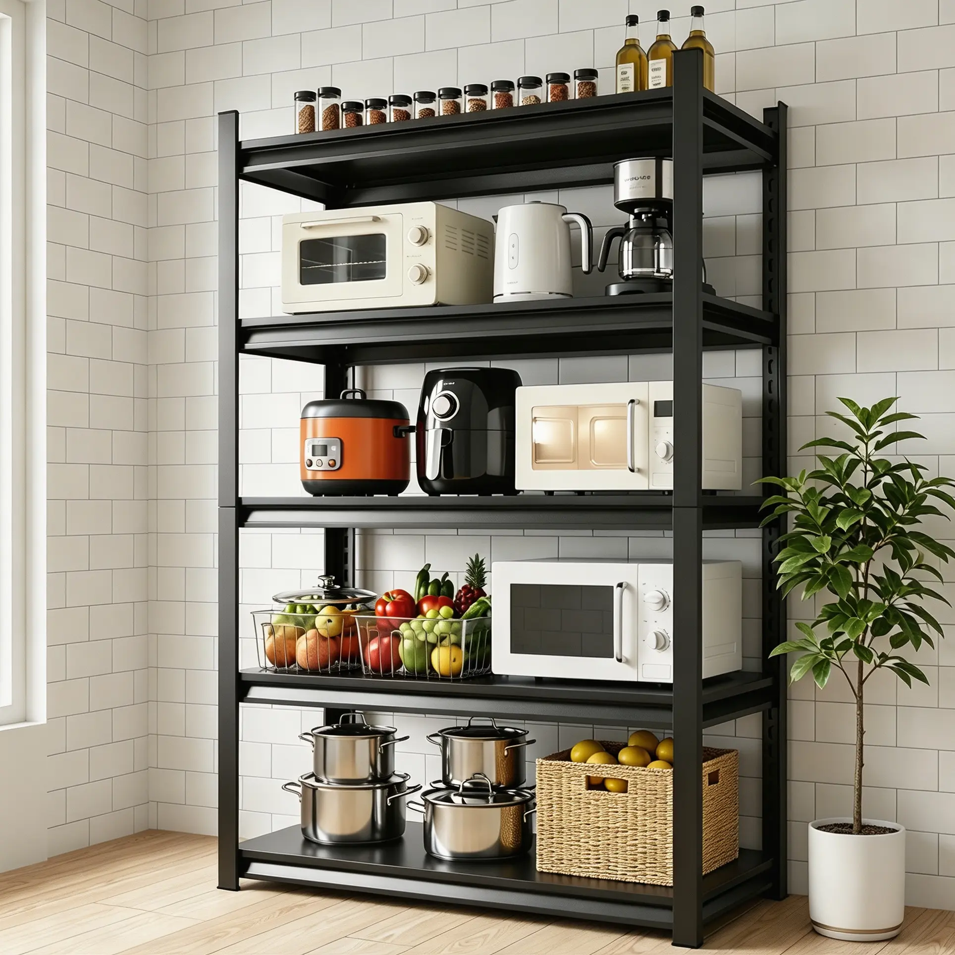 Heavy Duty 5-Tier Metal Outdoor Storage Shelving Unit, 2000 LBS Load Capacity Adjustable Organizer Rack, 71.20"H x 35.43"W x 17.72"D Black for Home, Garage