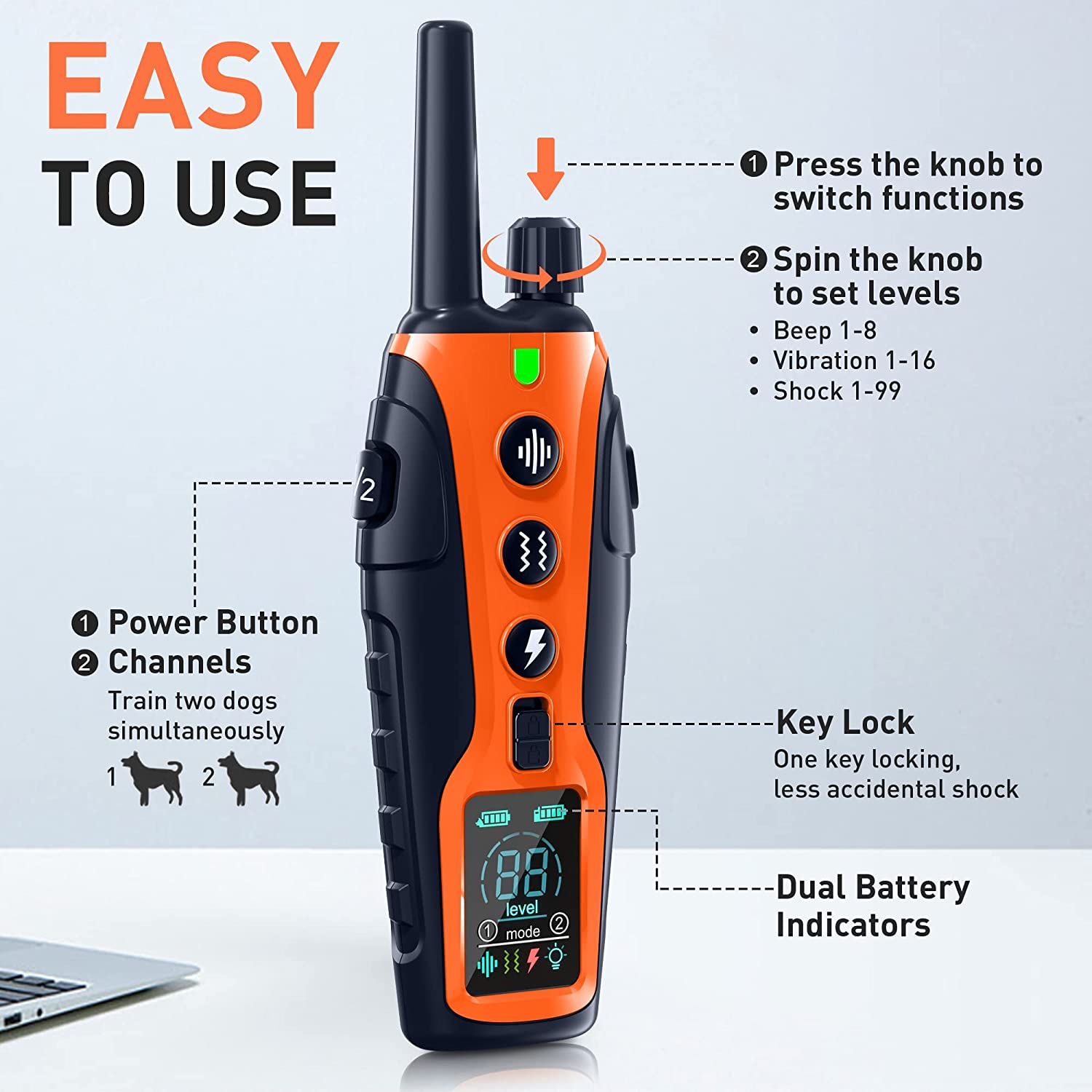 3300ft Range  Electric Shock Vibration & Sound Modes Rechargeable Dog Training Collars Adjustable Nylon Strap Waterproof  For Small To Large Dogs (5-150lbs)