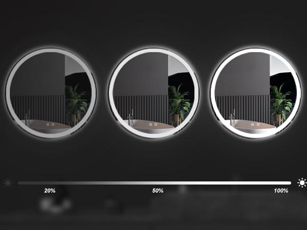 Round LED Vanity Mirror for Bathroom,Anti Fog Lighted Mirror with Backlit and Front Light,Three Color Temperature Dimming Smart Wall Mirror