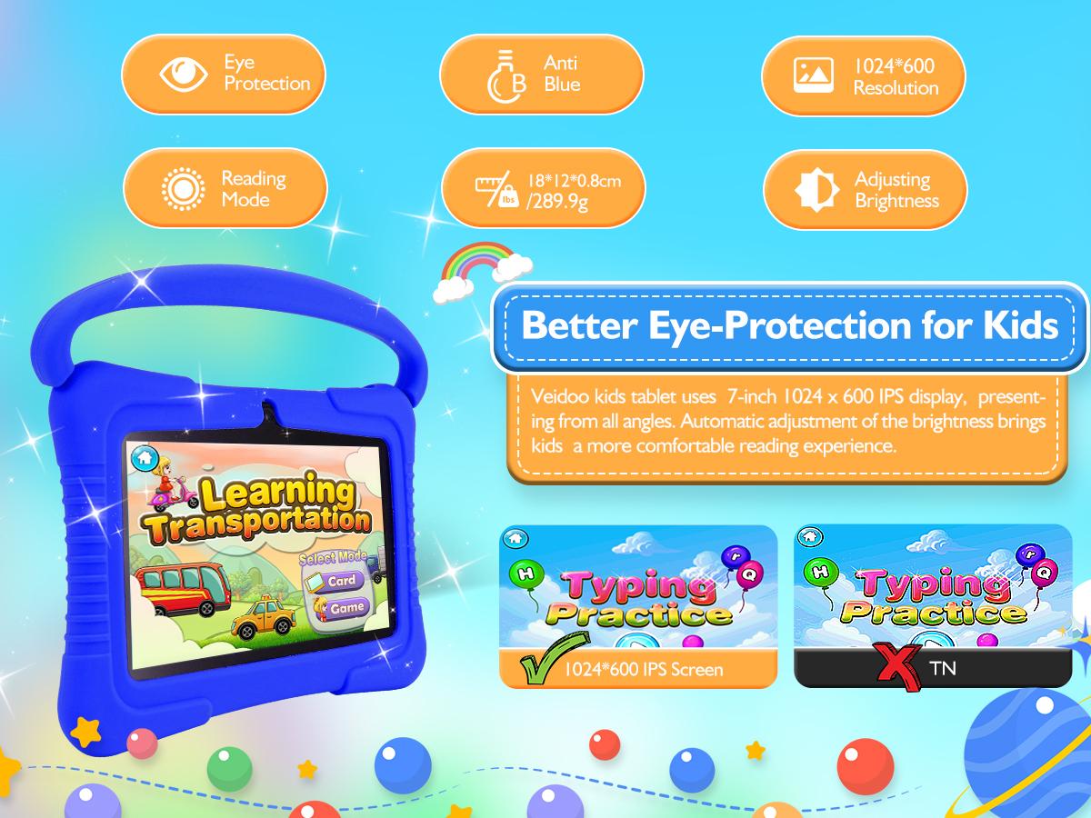 Veidoo Good Gift 7 inch Kids Tablet 32GB Android PC with Pre-Installed Educational Apps Fun Animal Themes for Boys Girls