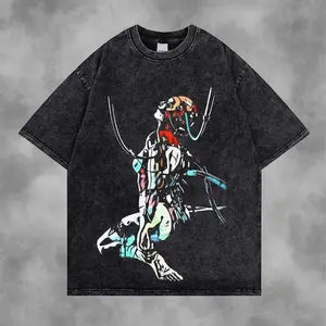 Vintage Wash Japanese Cartoon Girl Shirt, Cyberpunk Aesthetic Character Art Shirt