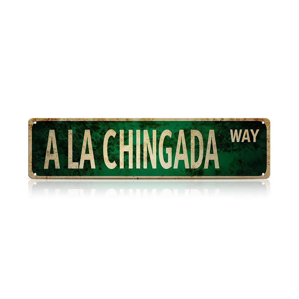 Funny Spanglish 4×16 Inch Vintage Metal Wall Sign – "A LA CHINGADA WAY" Street Sign, Humor Wall Decor for Porch, Home, Bar, Garden & Patio, Easy-Hanging Outdoor Decoration, Christmas & Father's Day Gift, Family Wall Decor – Palette&Wall | summervibes