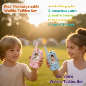 Children's Video Walkie-Talkie Handheld 2-Piece Set Rechargeable Fun Voice Changing Function for Family Games Outdoor Activities Camping Travel Toys for Boys Girls Aged 3-12 Christmas Birthday Gifts