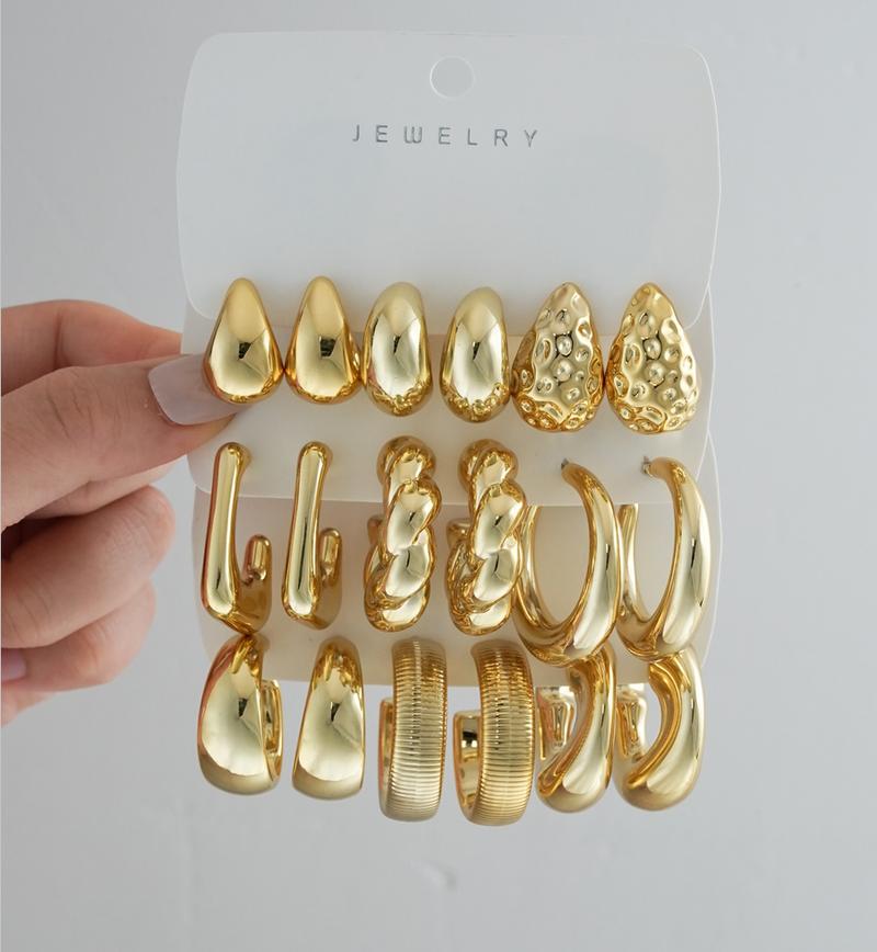 17KM 20 pcs Gold Hoop Earrings Set for Women Multipack, Hypoallergenic Chunky Chain Twisted Hoop Earrings Pack, Fashion Dangle Earrings Jewelry for Gift