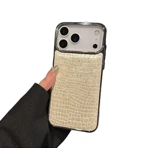 Phone case: Minimalist Electroplated Frame Crocodile Pattern Fashionable Exquisite Full-Body Shockproof Anti-Drop Phone Case for iPhone 11 12 13 14 15 16 17 Pro Max Plus 17 Air