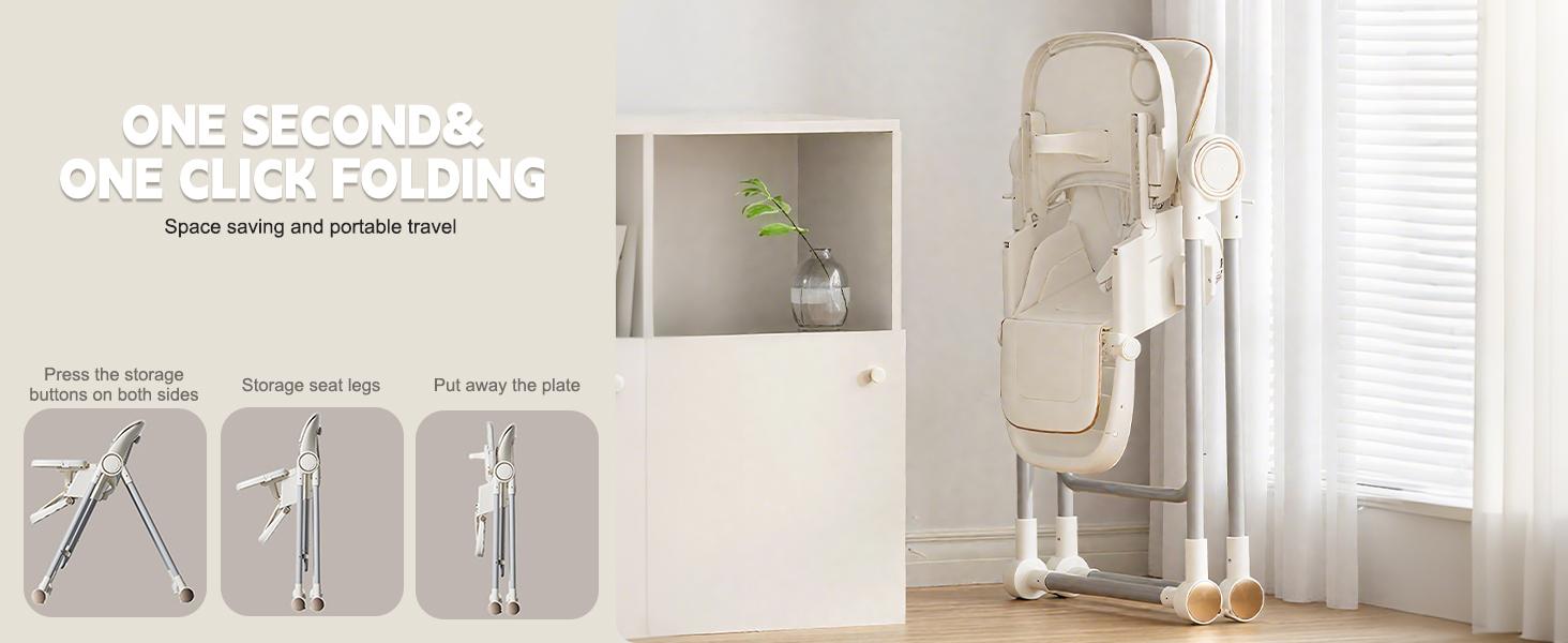 Portable Folding Seat Baby High Chair Foldable 2-in-1 Adjustable Swing Chair with 4 Locking Wheels Double Tray for Babies Toddlers Safe Comfortable Feeding Resting Needs lock