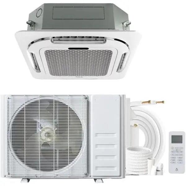 24000 BTU High-Efficiency Ceiling Mount Cassette AC HVAC Unit - Cooling/Heating, Smart & Remote Control, 8-Way Even Airflow, Auto Defrost, Leakage Detect, Mute Quiet Mode, Wide Voltage, Full Kit for Medium-Large Rooms