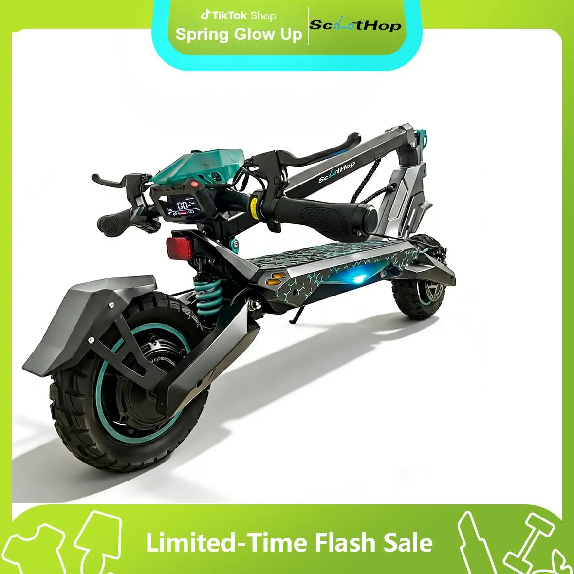 ScootHop G2/G2 Pro Fast Electric Scooter for Adults, 28/35MPH Foldable E-Scooter, 800W/2000W Motors, 10" Off-Road Tires All Terrain, Dual Suspension Shock Absorption, Safe Dual Braking System, LED Dash, High Capacity Battery, High Speed Scooter, Lithium B