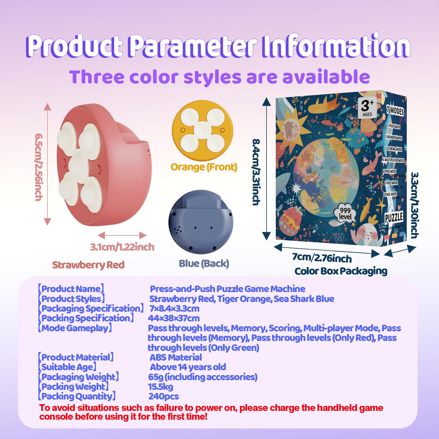 Stress Relief Toys Quick Push Game - One-handed handheld bubble game, fun and portable. Suitable for kids and adults. Holiday and party favors.