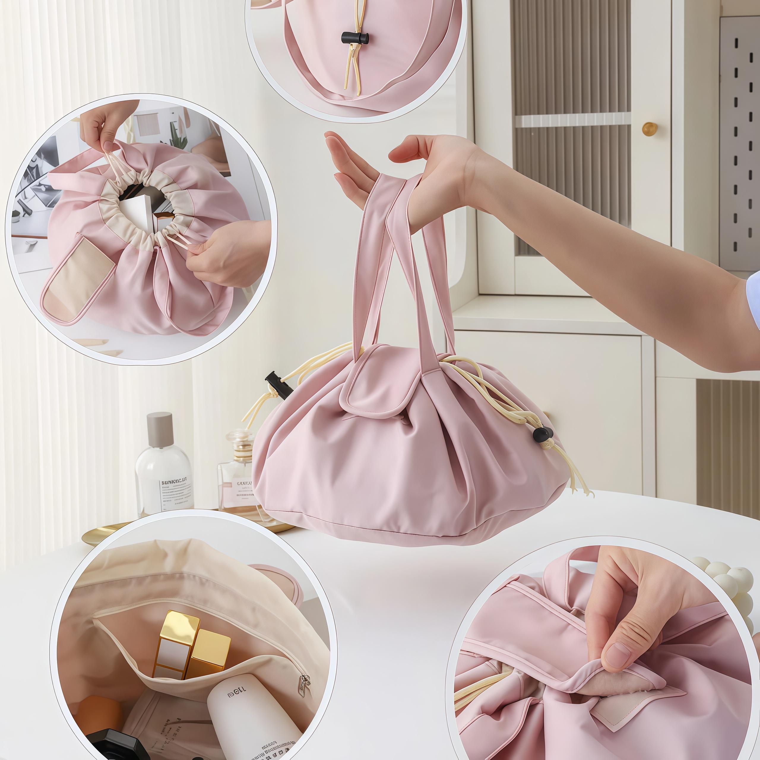 All in One Lazy Drawstring Waterproof Drawstring Makeup Bag with Large Capacity for Girls and Women Ideal for Home Business Trips Travel Organized Storage Hub Compact Design Stylish Durable drawstring purse.Christmas gift clear cosmetic everyday makeup