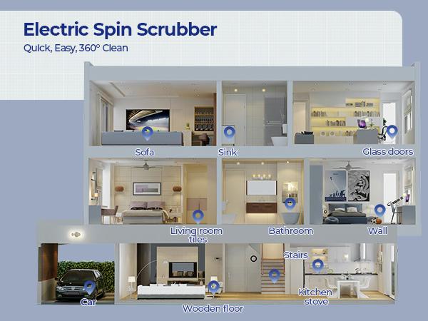 MayKing Electric Spin Scrubber with 9 Brush Heads, 3-Angle & 4-Length Adjustable Cordless Power Scrubber, 3-Speed & Battery LED Display, Electric Scrubber for Cleaning Bathroom Bathtub Floor Tiles