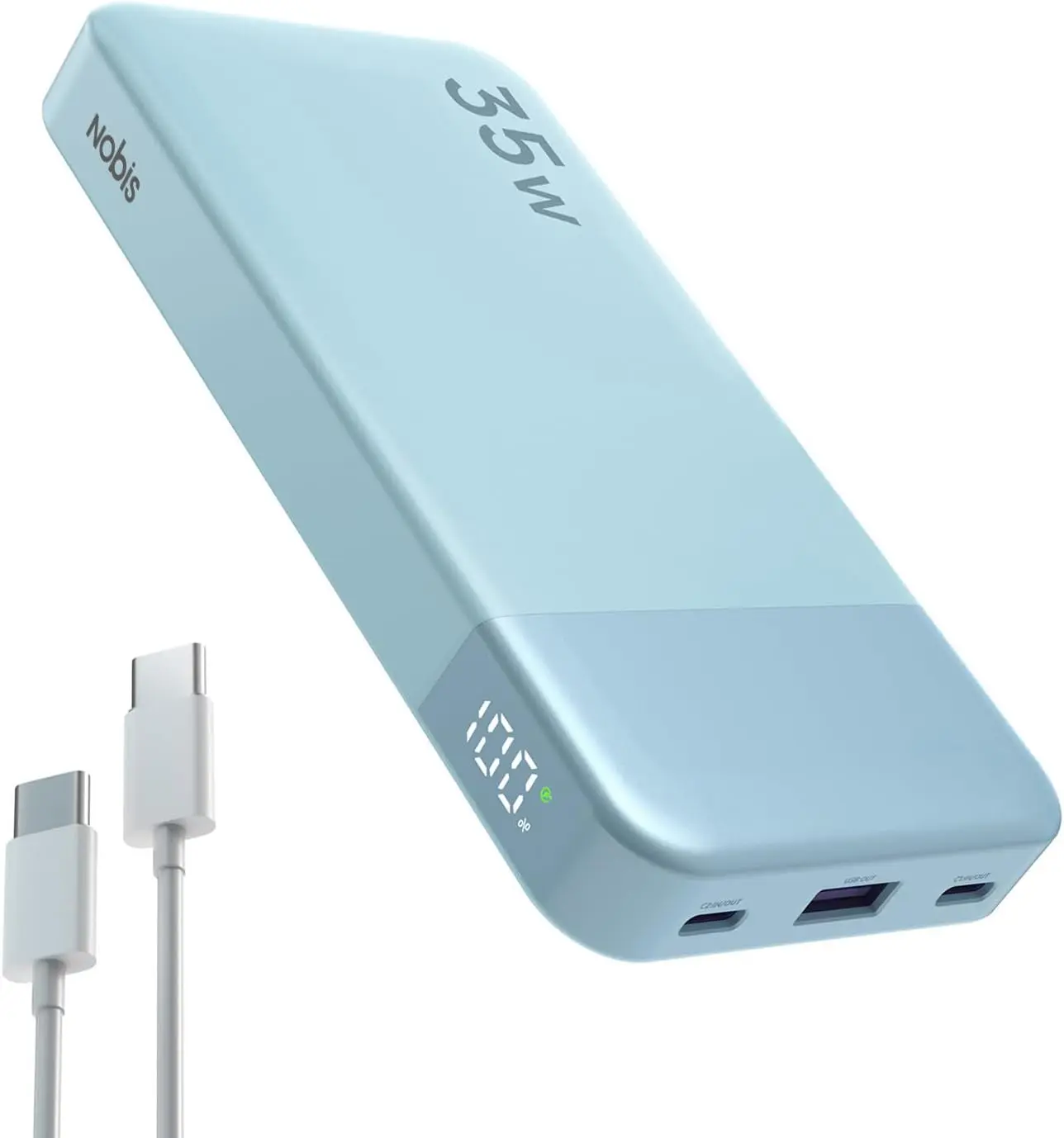 NOBIS Portable Charger, 10000mAh Power Bank Fast Charging, Battery Pack with C to C Cable, Battery Bank with Digital Display for iPhone iPad Android etc
