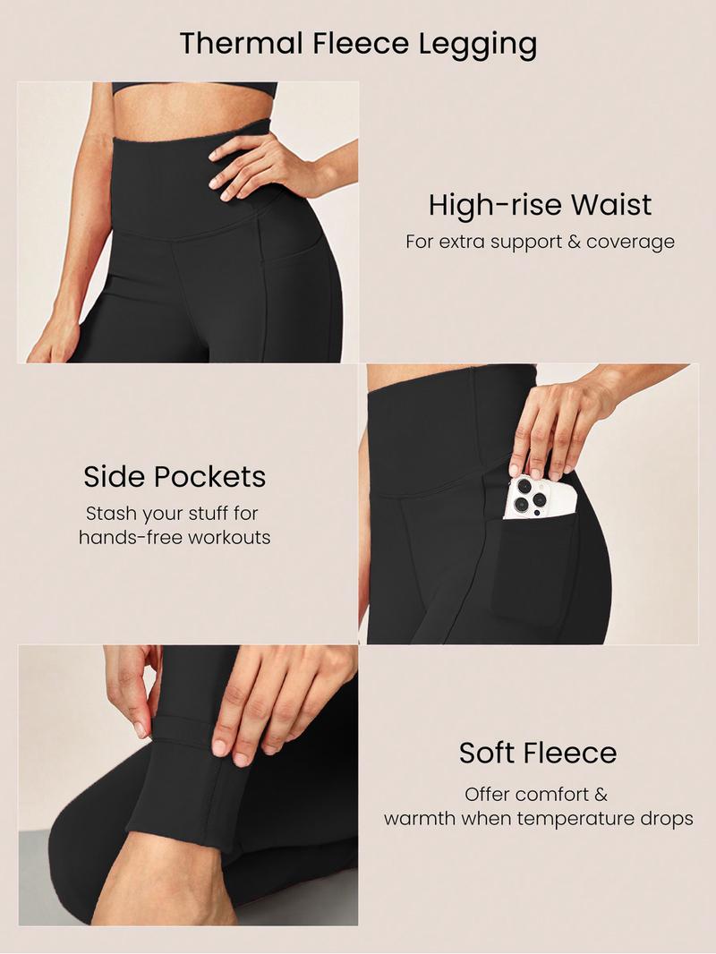 4pcs Women's High-Waisted Long Thickened Leggings with Fleece for Fitness Running Compression Pants with Pockets Butt Lift Tummy Control Slimming Yoga Pants Womenswear Bottom Basic Minimalist