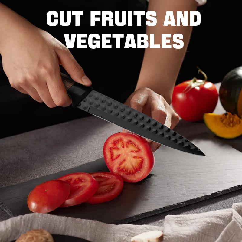 9-Piece Kitchen Knife Set - Black Chef Knife Set with Sharp Blades, Non-Stick Stainless Steel Cooking Knives Set, Ergonomic Wood Grain Handle, Aesthetic Kitchen Knives,Meat Knife Block