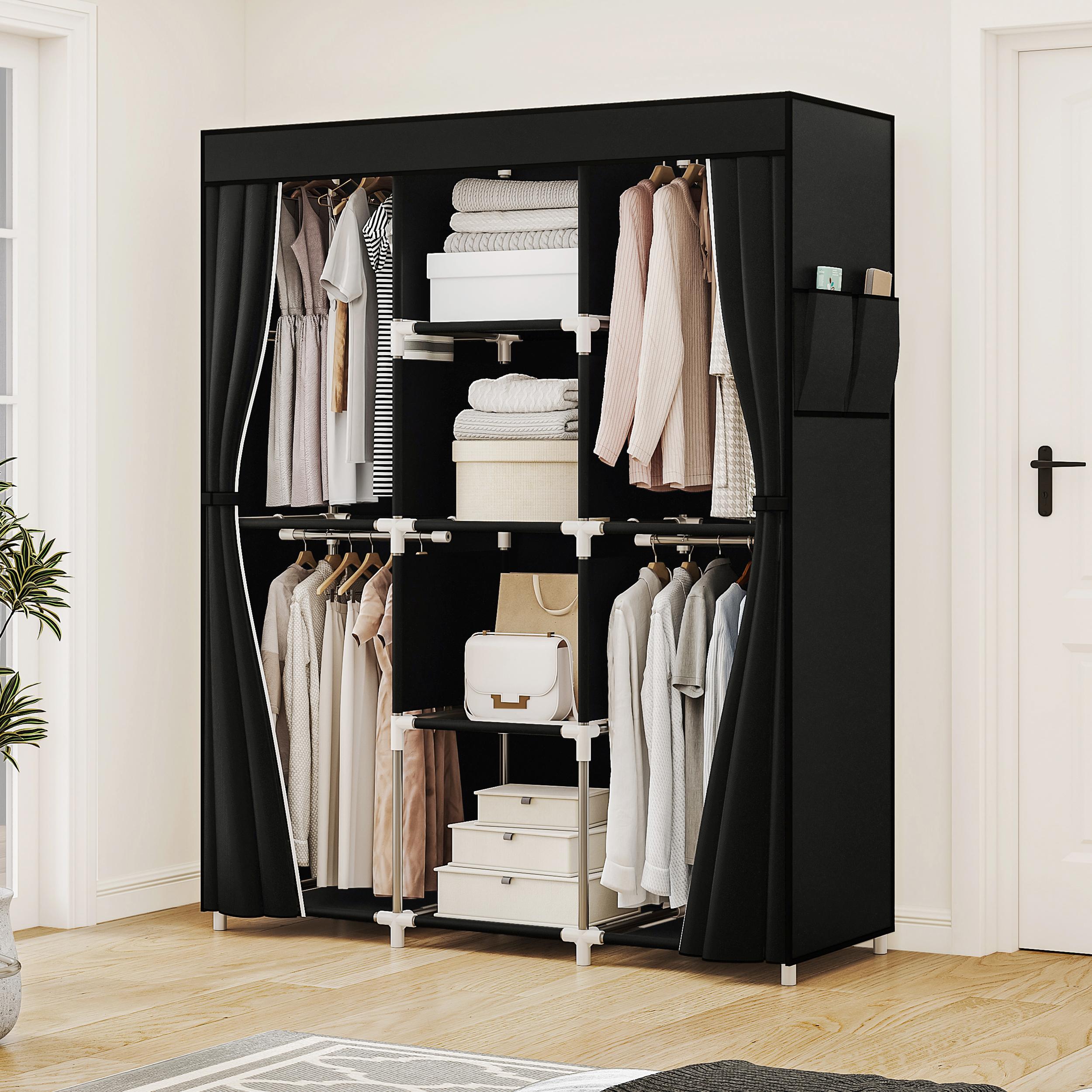 Portable Wardrobe Closet Clothes Rack Organizer for Hanging Clothing Freestanding Adjustable Storage for Bedroom Sturdy Large Capacity Non Woven Fabric