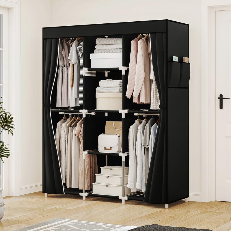 Portable Wardrobe Closet Clothes Rack Organizer for Hanging Clothing Freestanding Adjustable Storage 4 Tiers Shelves for Bedroom Sturdy Large Capacity Non Woven Fabric,Black (Black, 50"W x18"D x 70"H)