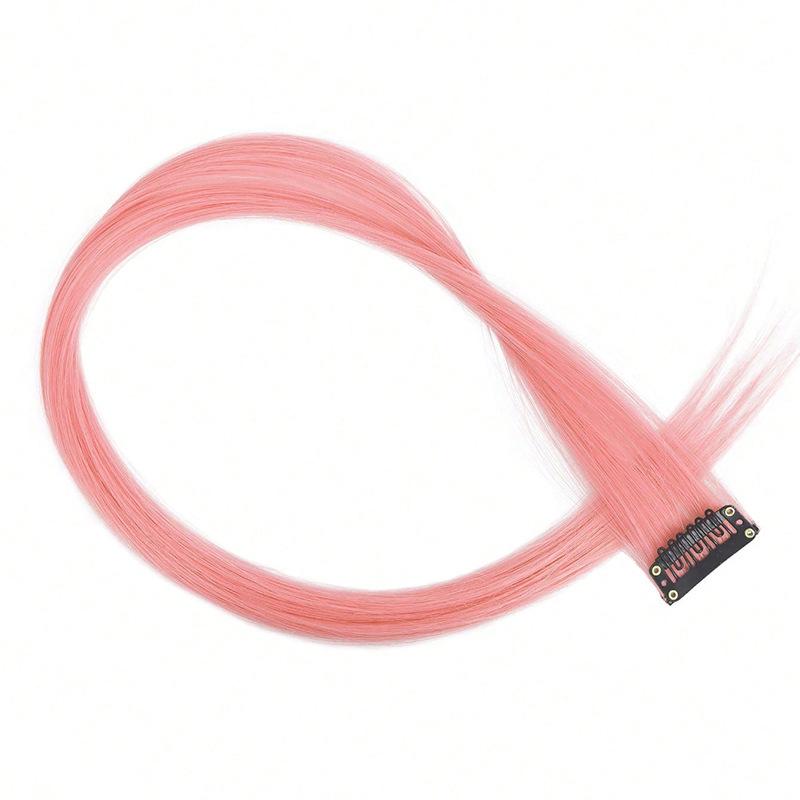 24" Pink Clip-in Hair Extensions - Synthetic Straight Colorful Hairpiece for Party, Cosplay & Kids Gift (12PCS Pack)