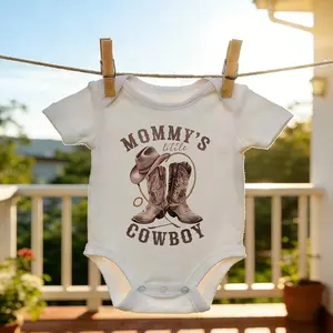 Baby Bodysuit Mommy's Little Cowboy Print 100% Pure Cotton Non-Irritating Snap Closure Breathable Perfect For Gifting & Everyday