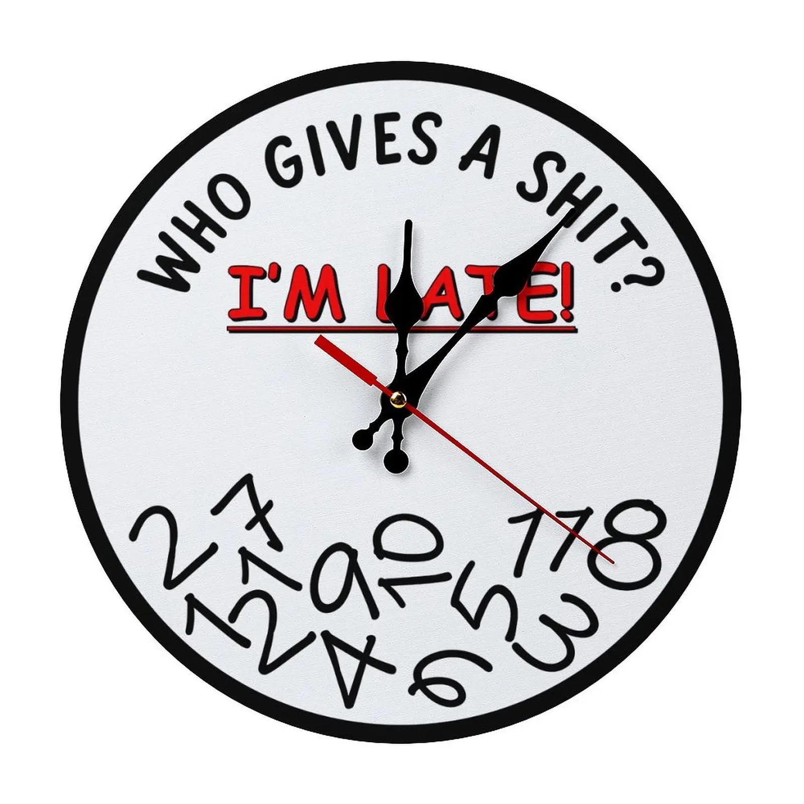 30cm Silent Non-Ticking Sarcastic Wall Clock, "Who Gives A Shit I'm Late" Jumbled Numbers Clock for Office, Bedroom, Living Room, Funny Humor Home Decor