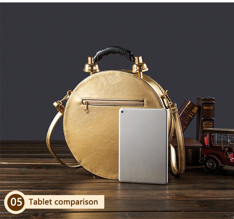 Ladies' Retro Roman Digital Clock Face Crossbody Bag with Adjustable Straps Golden Hardware Zipper Closure Bell-shaped Design Large Dial Black Hands Casual Flap Pocket