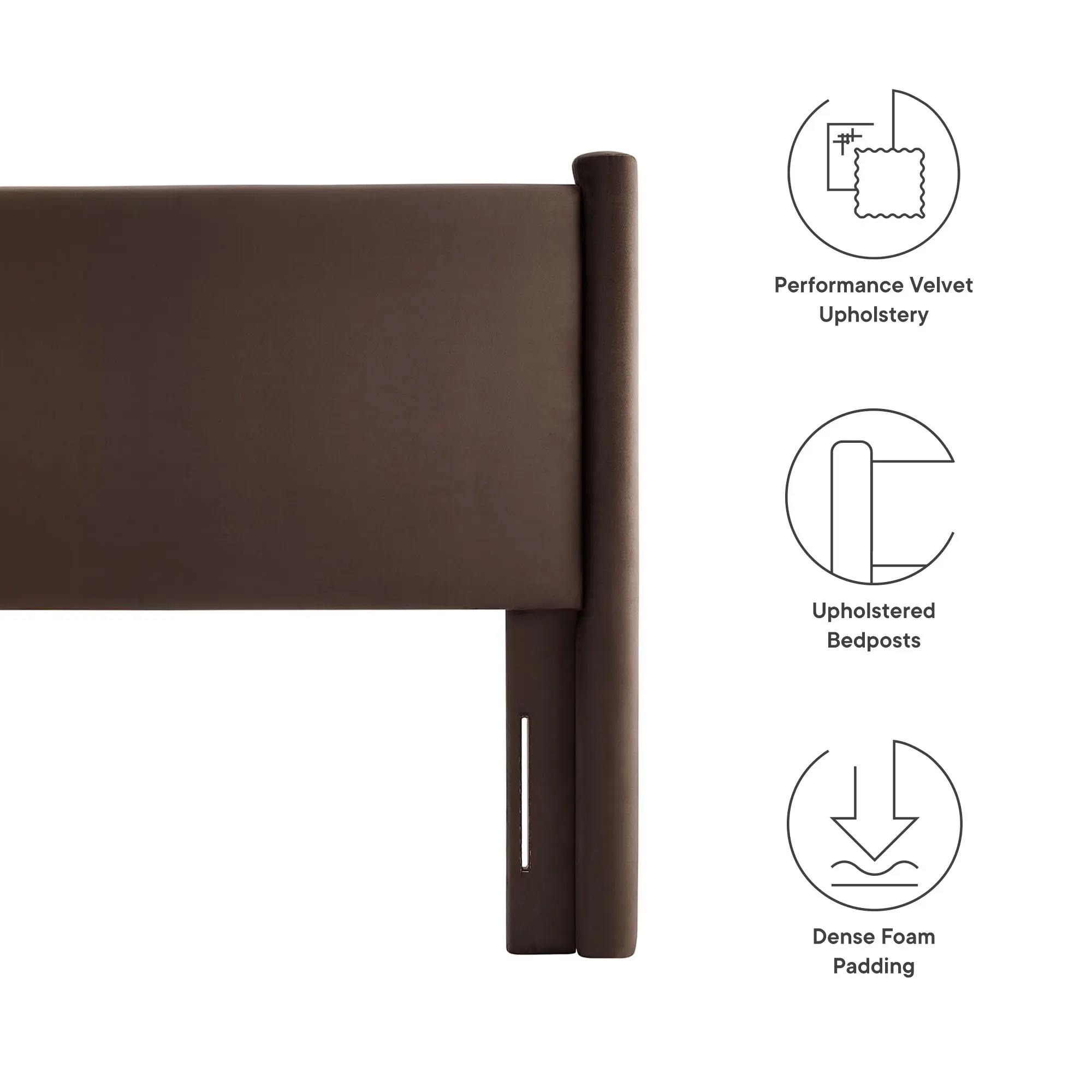 Modway Rael Performance Velvet King Headboard, Chocolate Brown, Padded Design, Assembly Required, Ideal for Guest Suite, Upholstered In Foam Padding