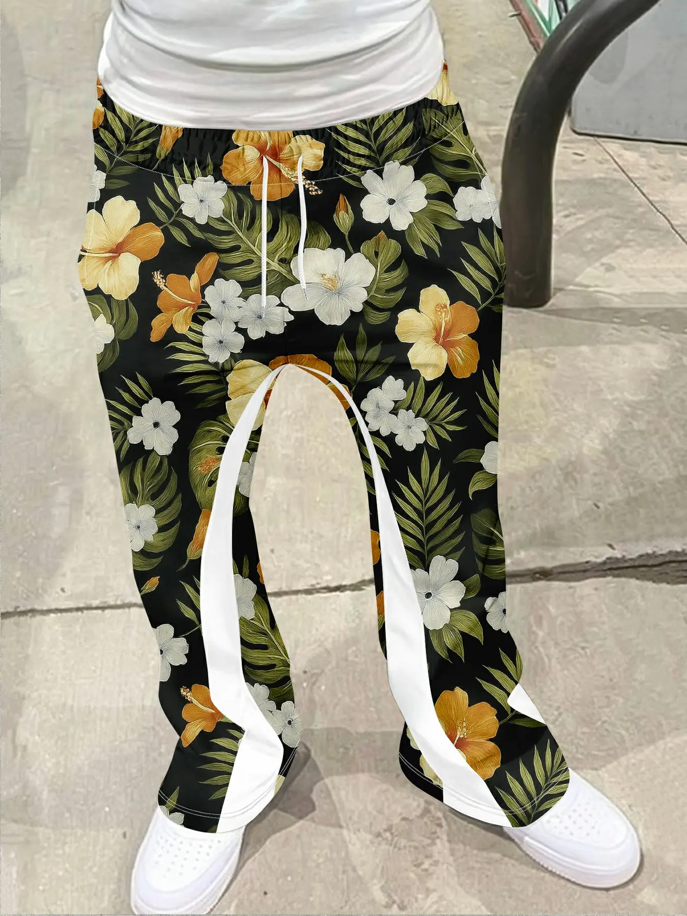 Men's Loose Fit 3D Print Geometric Bell Bottom Flared Pants, High Street Casual, Casual Sporty Athletic Streetwear, Hip Hop Vintage Long Pants, All Seasons Fashion, Casual Sport Trousers, Casual Streetwear Bottoms