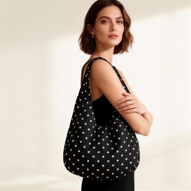 Slouchy Shoulder Bag Polka Dot Hobo Tote Bag for Women Y2K Knot 90s Lightweight Retro Handbag Purse Daily Travel Shopping