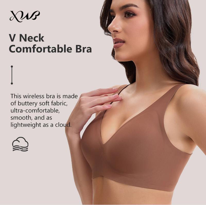 XWB Jelly Girlfriend Women's Comfortable Bra Full Cup Design, Upward Pulling Bra for High Comfort, Wireless Cushioning Jelly Bra Seamless T-shirt Bra Deep V Daily Bra Breathable and Elastic for Daily Wear