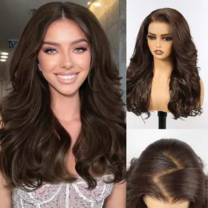 HAIRCUBE 24 Inch Brown Long Curly Layered Wigs 13x6 HD Synthetic Lace Front Wig Glueless Wigs for Women Daily Use
