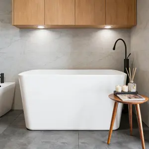 Garvee 49'' Freestanding Bathtub, Acrylic. Deep Soaking Stand Alone Tub, Bath Easy to Install for Bathroom Renovation, Comfortable Small Space Tub with Chrome Overflow and Drain, White