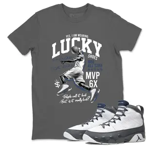 Unisex T-shirt To Match Sneakers  Jordan 9 Flint Grey "French Blue" - Lucky Player. 100% Cotton for Casual Wear. Comfortable Summer Unisex T-Shirt to match Jordan Sneaker. Streetwear Style. urban outfitters