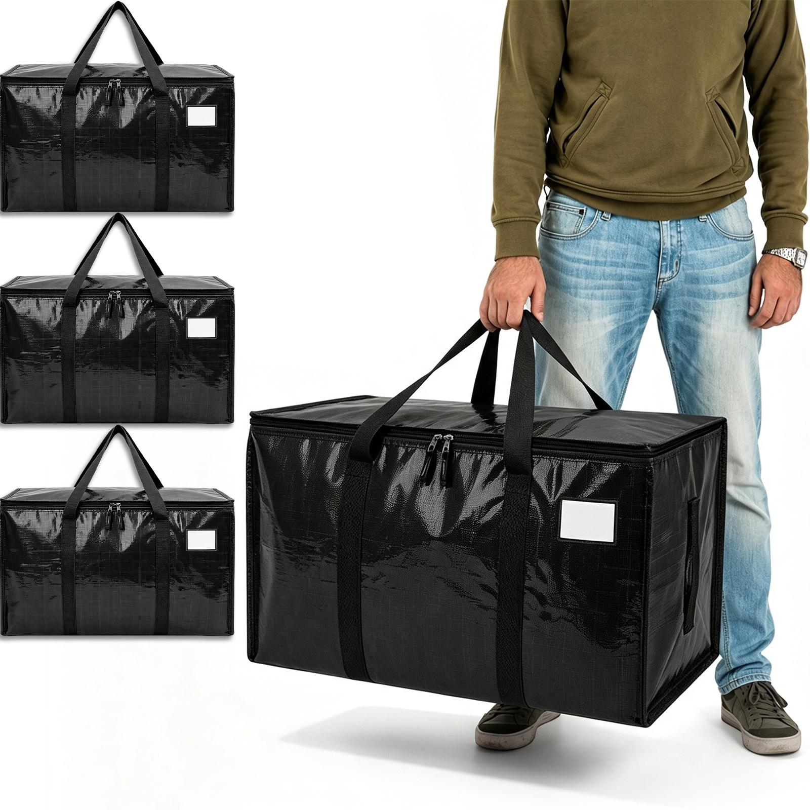 4-Pack Classic Heavy-Duty Organiser Bags, Waterproof Foldable Storage Totes with Handles & Zippers, 4-Set Home Organizers for College Dorm Daily Use (Black)