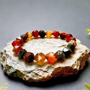 Handmade Carnelian Faceted Beaded Stretch Bracelet – 8mm Natural Stone Jewelry