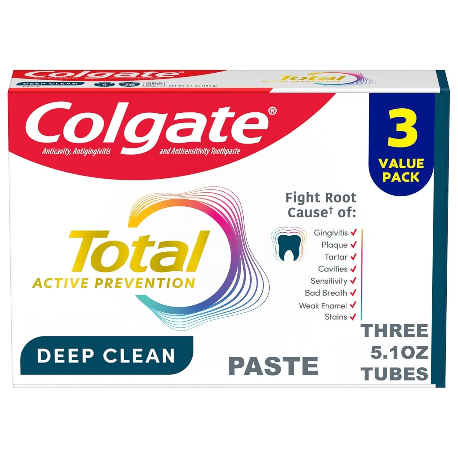 Colgate Total Deep Clean Toothpaste, Mint, 3 Pack, 5.1 oz – 5.1 Ounce (Pack of 3)