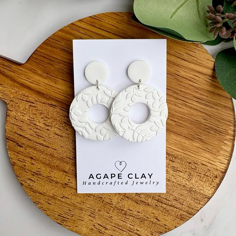 Polymer Clay White Hoop Earrings