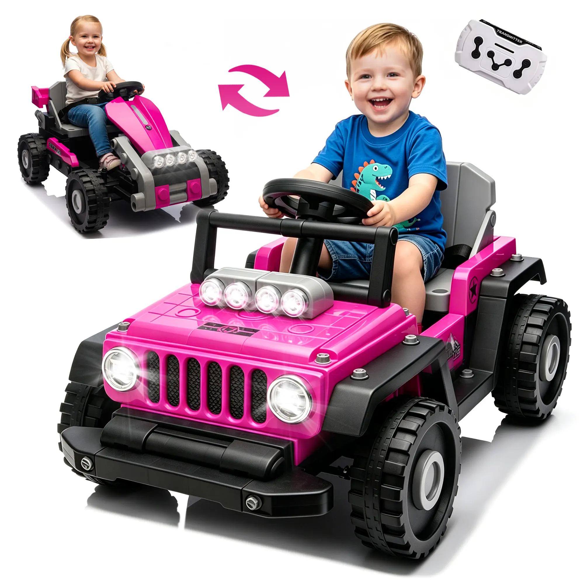 12V 2-in-1 Kids Electric Ride-On Truck with STEM Building Kit – Converts to Go-Kart, 2.4GHz Remote Control, 4-Wheel Suspension, Bluetooth Music, ASTM F963-23/CPSIA/FCC Part 15 Certified, UL 1310 Charger, Toddler Outdoor Toy (2-4 Yrs), Cars, Construction,