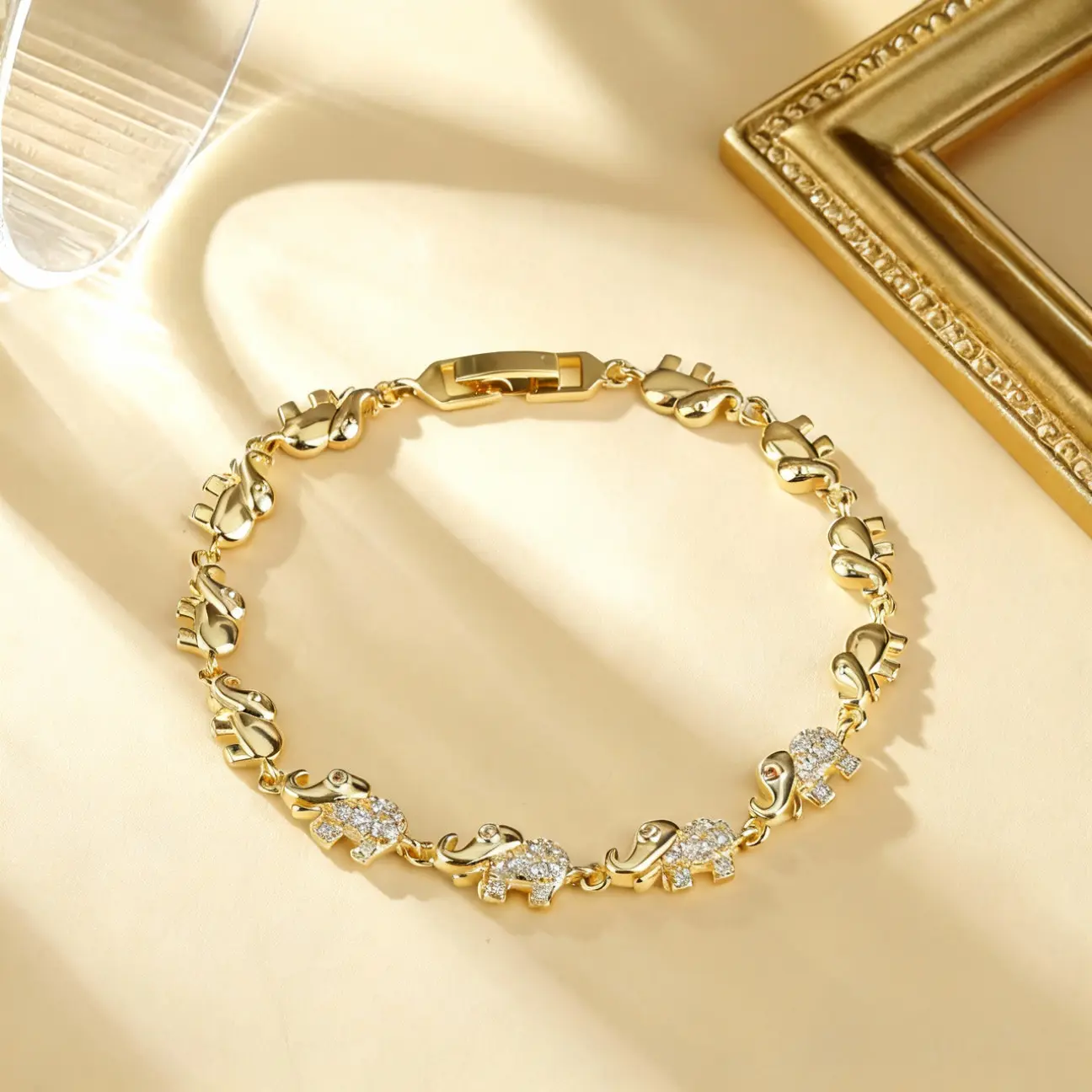 1 piece of 14K elephant bracelet for women - polished elephant carved white gold bracelet, 7.67 inches exquisite jewelry gift for hersummerwins