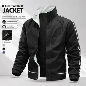 Men’s color-block stand-collar sports jacket, smooth skin-friendly fabric, ribbed cuffs, casual versatile style for everyday wear and light social occasions, urban commuter trendy windproof coat