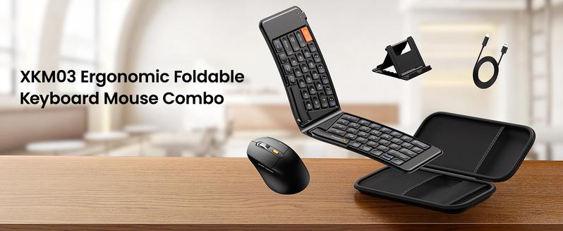 ProtoArc Ergonomic Foldable Keyboard Mouse, XKM03 Portable Folding Bluetooth Keyboard Mouse Combo for Business and Travel, Split Design, 3 Bluetooth, Rechargeable, for iPad, Tablet, iPhone, Laptop