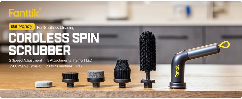 Fanttik G9 Handy Cordless Electric Spin Scrubber, MagnaStorm Motor, Dual-Speed, 5 Brush Heads, LED Display, IPX7 Waterproof, 2500mAh with Type-C Charging, for Kitchen, Sink, Tile, Stove Cleaning Tool Fanttik G9 Handy Cordless Electric Spin Scrubber, MagnaStorm Motor, Dual-Speed, 5 Brush Heads, LED Display, IPX7 Waterproof, 2500mAh with Type-C Charging, for Kitchen, Sink, Tile, Stove Cleaning Tool