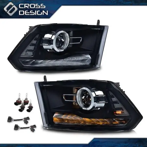 CROSSDESIGN Durable LED Headlight Kit - 1 Pair Vehicle-Specific Fit for 09-12 Dodge Ram 1500 2500 3500 (Not for Factory Projector Models), Smoked Lens, Bulb Harness [Car Lighting Upgrade]