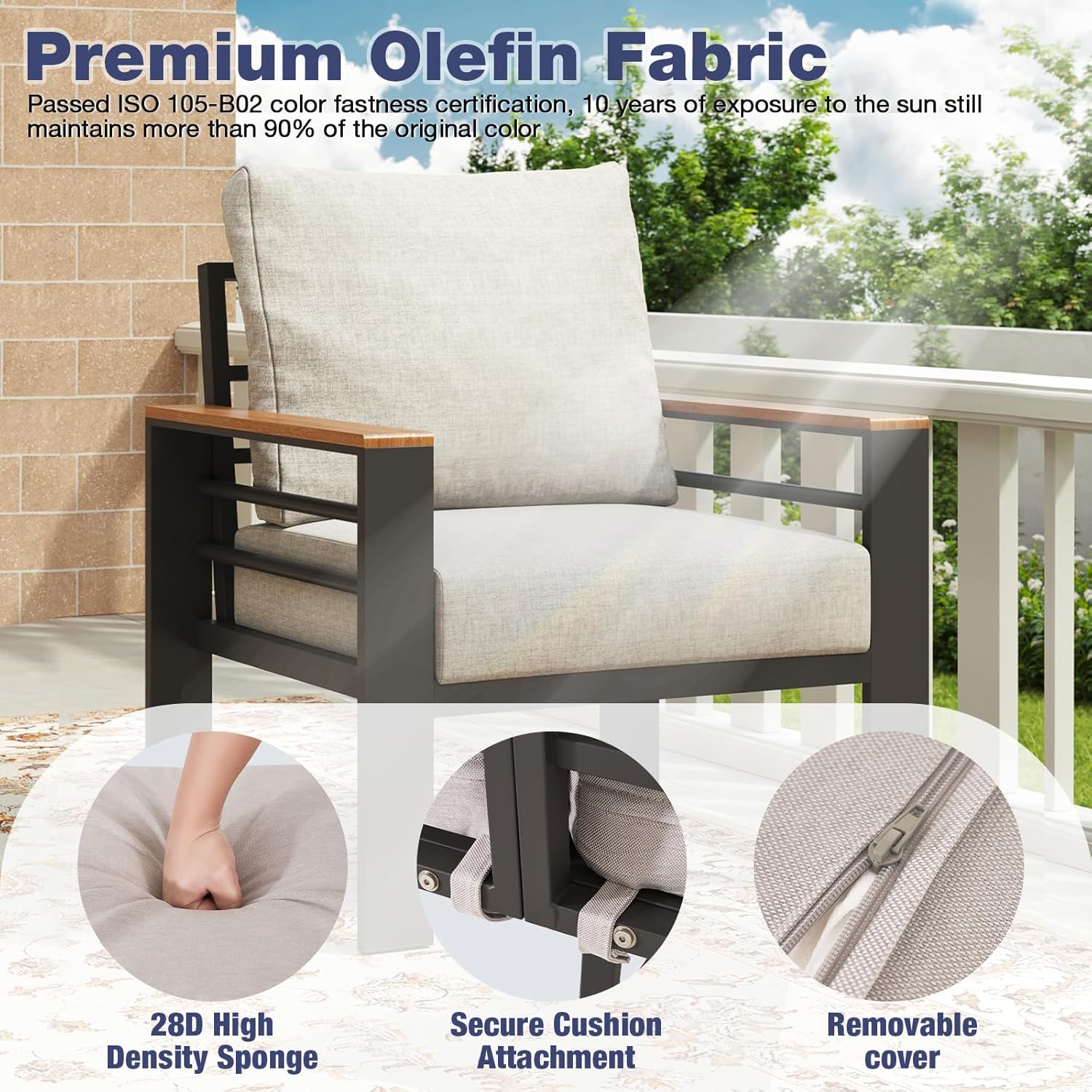 Aoxun Aluminum Outdoor Sectional Sofa - All Weather Waterproof Thick Washable Cushions | Patio Porch Balcony Deck Furniture