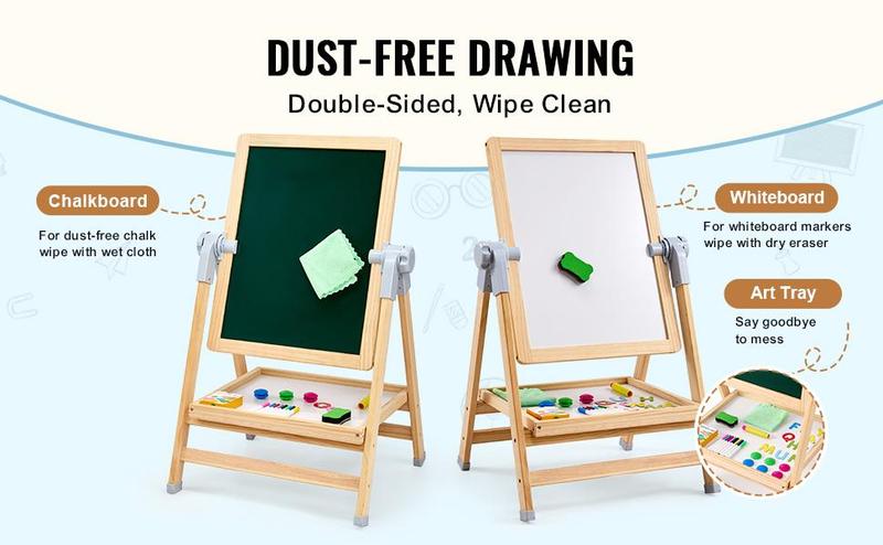 VEVOR 2-in-1 Kids Art Easel Double-Sided Wooden Magnetic Whiteboard Chalkboard, Christmas gift