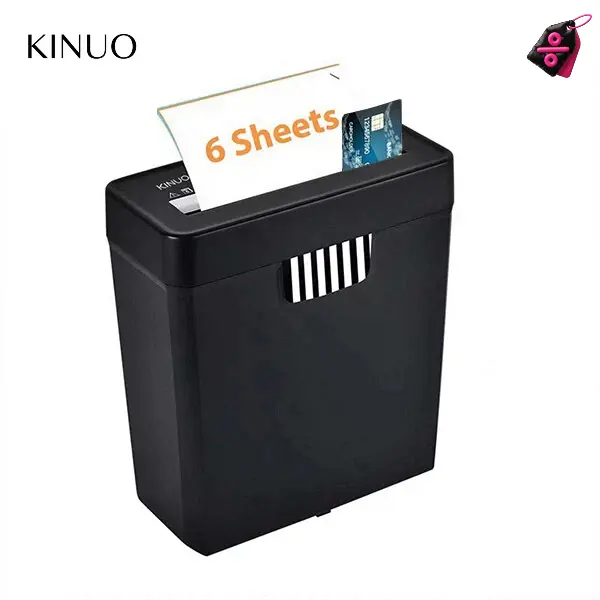 KINUO OS611S 6-Sheet Max Strip-Cut Mechanical Shredder Tool - P2 Security, Anti-Jam, Compact, 11L Wastebasket, Fits Under Any Desk, Ideal for Home Office/Tight Dorm Rooms, Compatible with A4 Paper, 6 Sheets