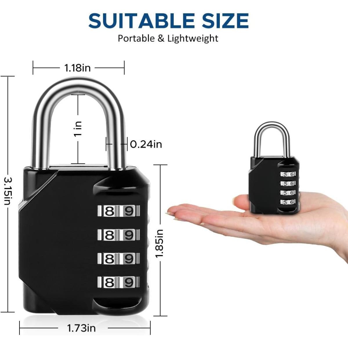 Combination Lock, 4 Digit Padlock for School Gym Sports Locker, Fence, Toolbox, Case, Hasp Cabinet Storage (2 Pack, Black)