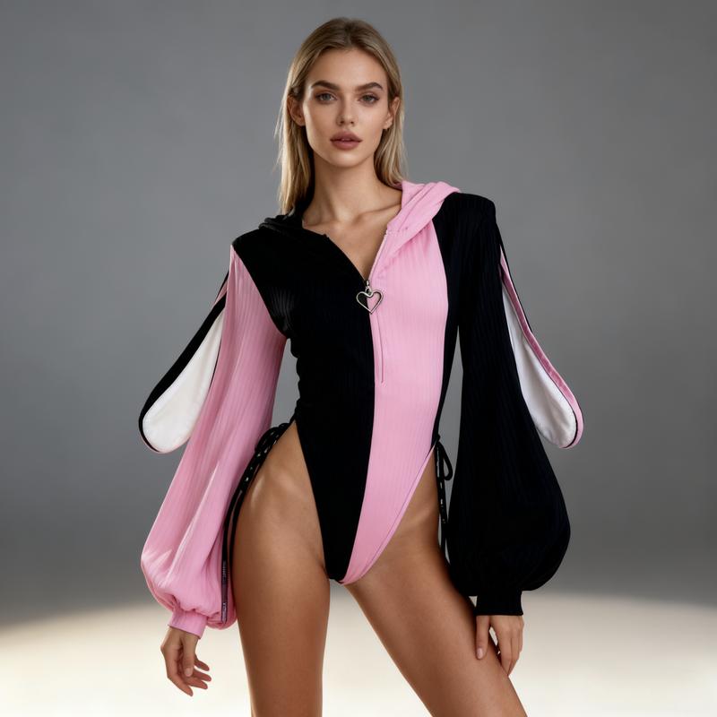 Cute Bunny Bodysuit for Women Cozy Knitted Jumpsuit with Fuzzy Ears for Christmas & Halloween Pajamas Spicy Pajama Sets & Matching Cardigans